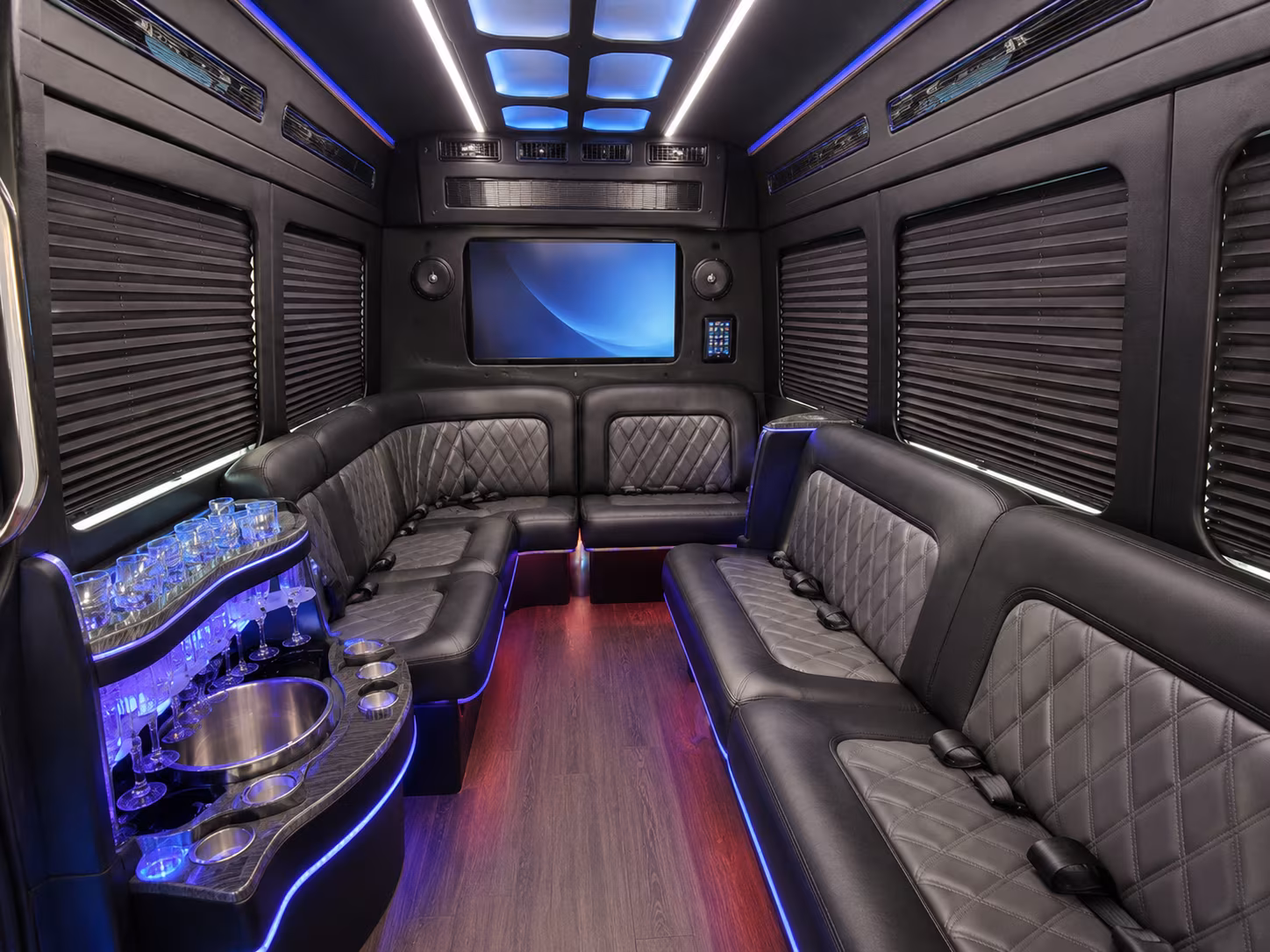 durham 40 passenger party bus inside